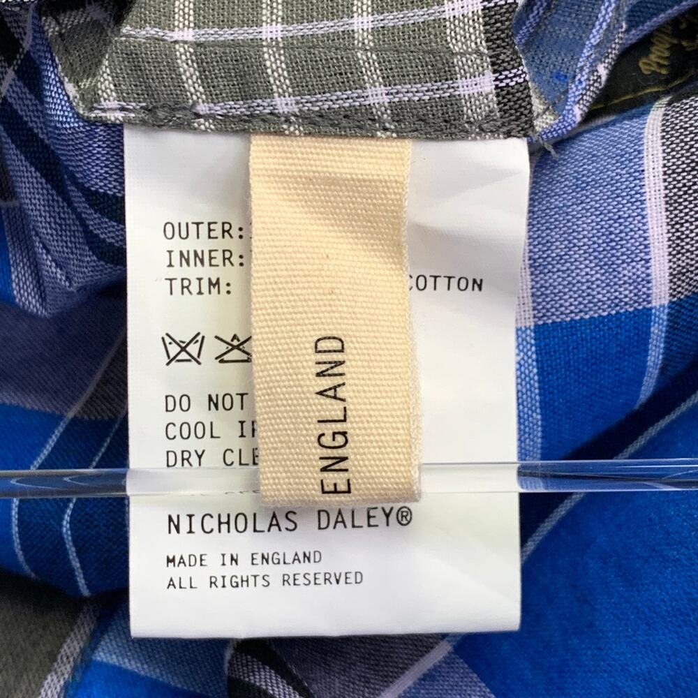 NICHOLAS DALEY Size M Blue Brown Plaid Cotton Side Ties Shirt Jacket - Picture 10 of 10